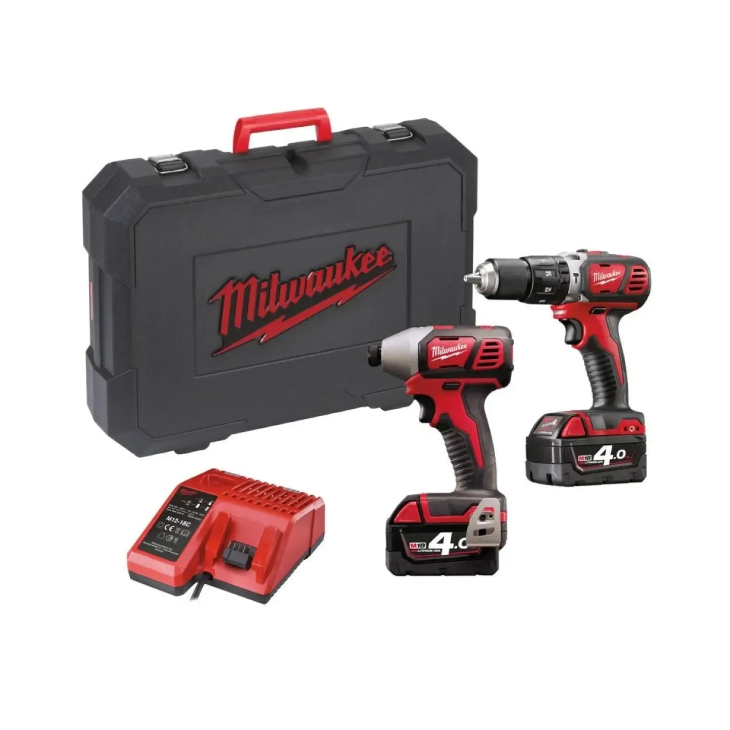 Milwaukee M18 BPP2C-402C 18V Li-Ion accu klopboor- /schroefmachine (M18BPD) & slagschroevendraaier (M18BID) combiset (2x 4.0Ah accu) in koffer