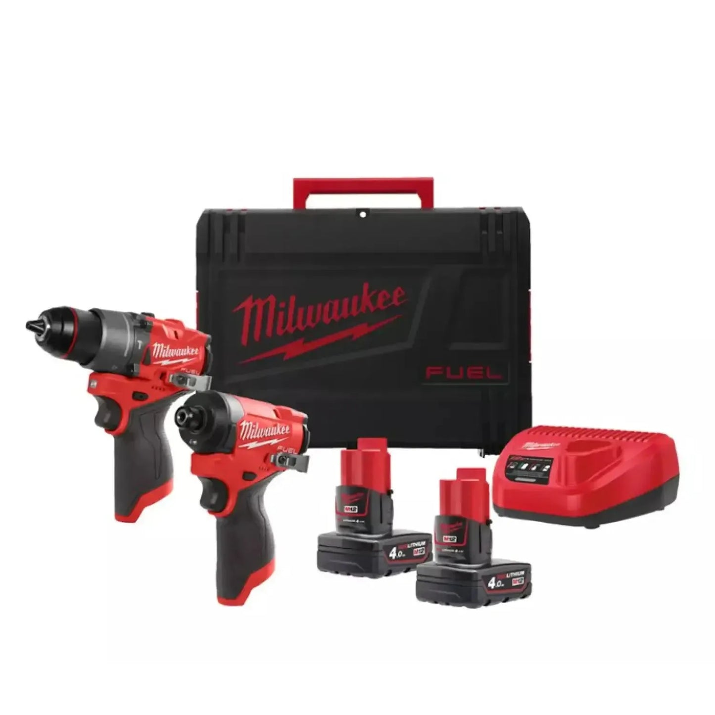 Milwaukee M12 FPP2A2-402X 12V Li-ion accu slagboormachine (FPD2-0) en slagschroevendraaier (FID2-0) combiset (2x4.0Ah) in HD Box