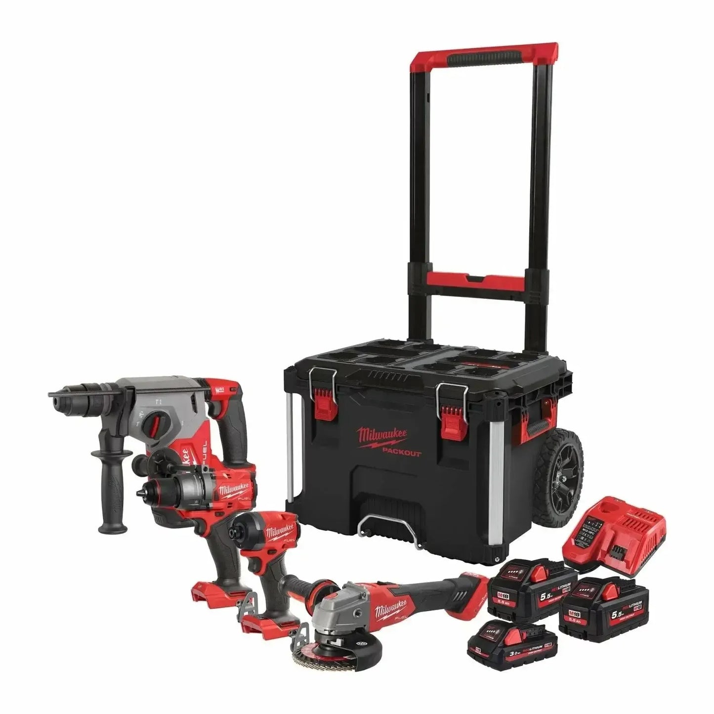 Milwaukee M18 FPP4E-555T Powerpack 4-delig 18V 3.0 / 5.5Ah in Packout™ Trolly - 4933492530