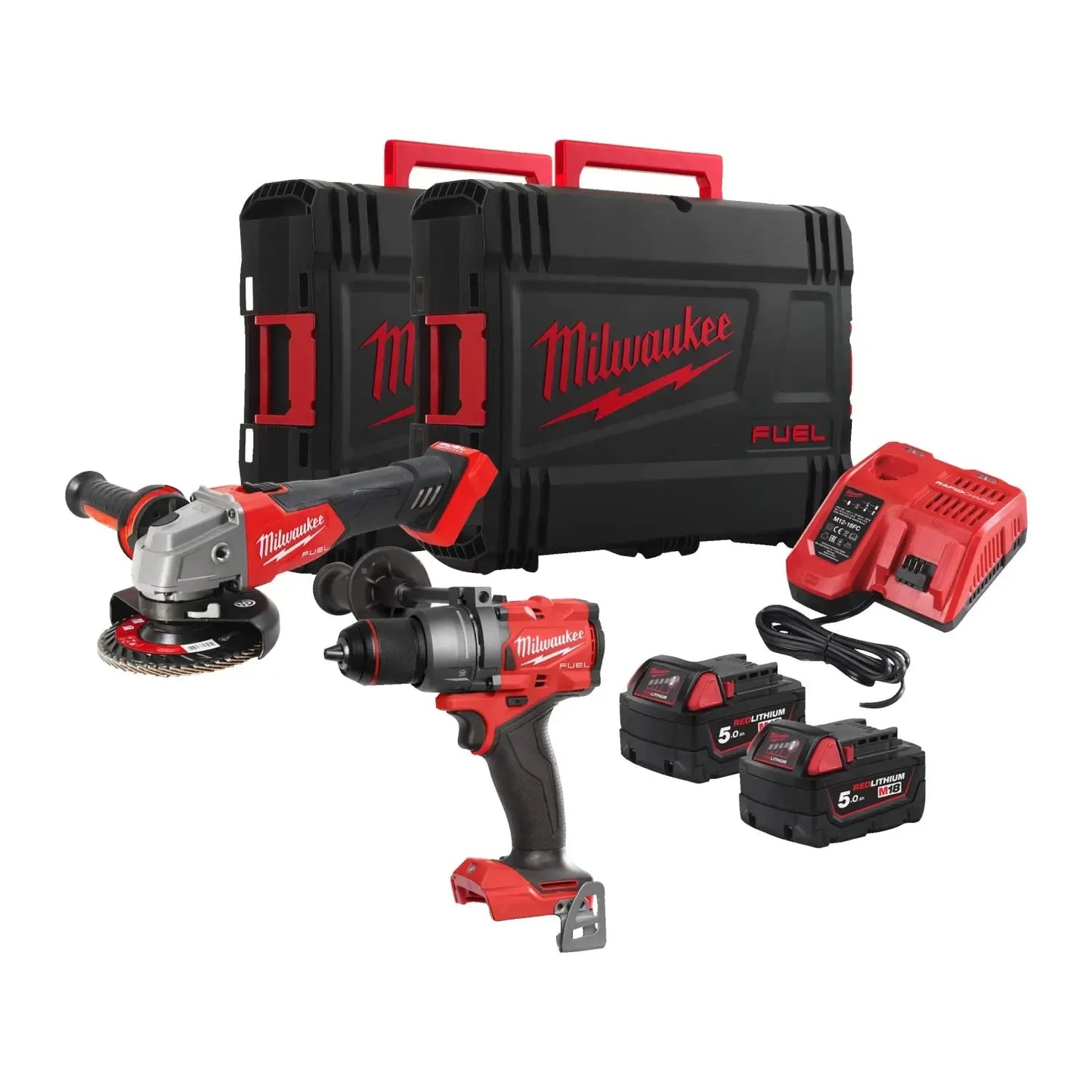 Milwaukee M18 FPP2E3-502X Powerpack M18 FPD3 + M18 FSAG125X 18V 5.0Ah in HD Box - 4933492516