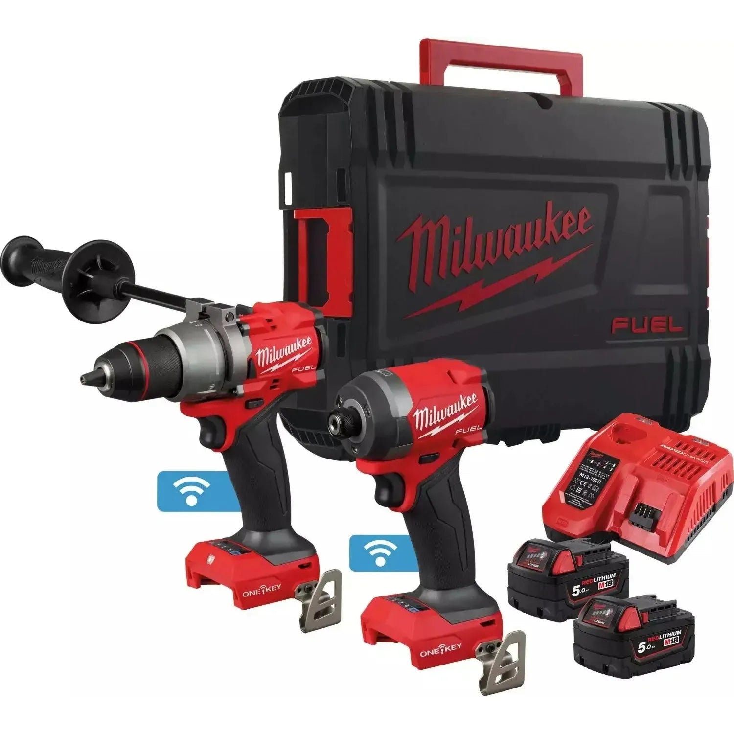 Milwaukee M18 ONEPP2A3-502X 18V Li-ion accu klopboor-/schroefmachine (M18 ONEPD3) & slagschroevendraaier (M18 ONEID3) Combiset (2x 5.0 Ah accu) in HD Box