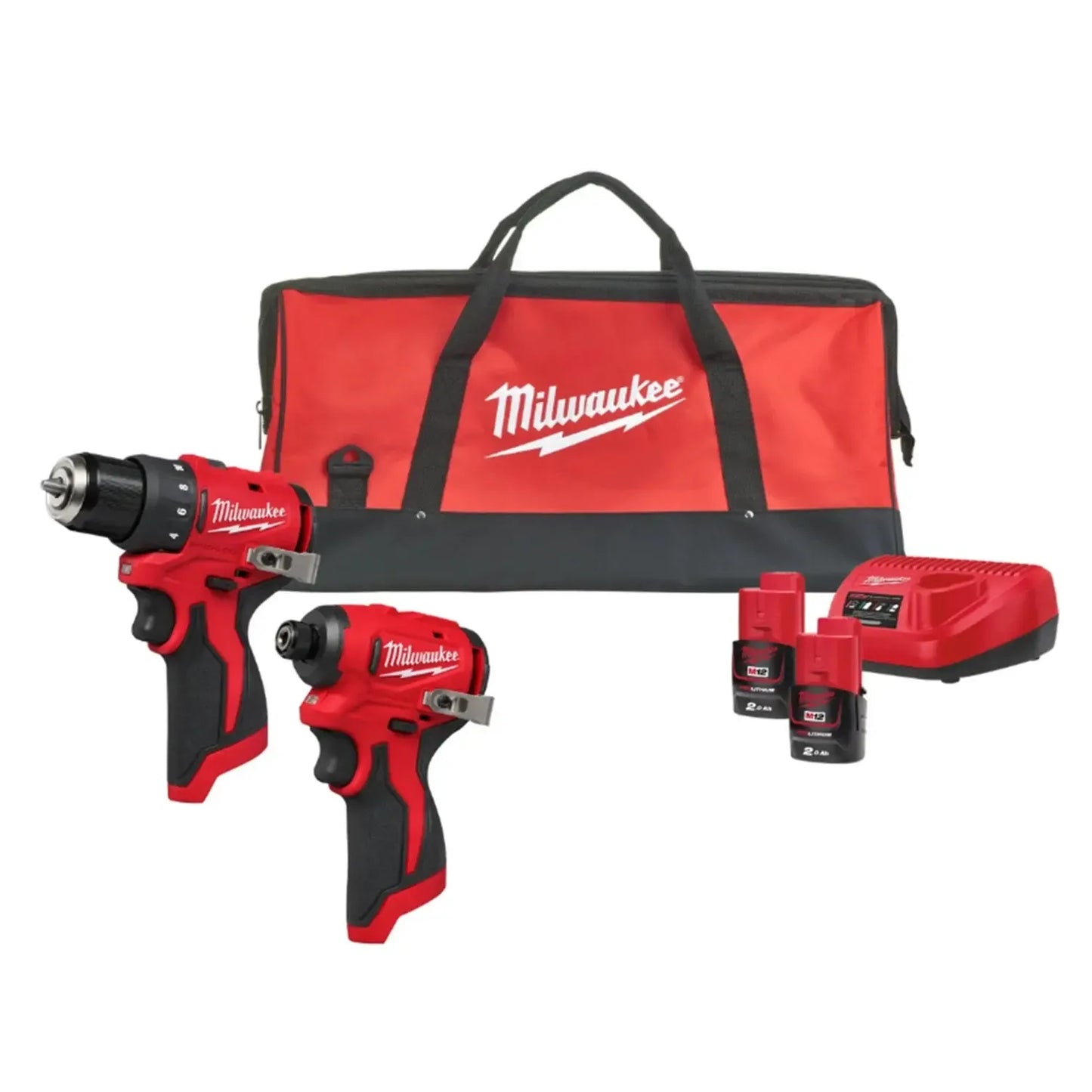 Milwaukee M12 BLPP2D-202B 12V Li-ion accu schroefboormachine (M12 BLDDRC) & slagschroevendraaier (M12 BLIDRC) combiset (2x 2.0Ah accu) in tas