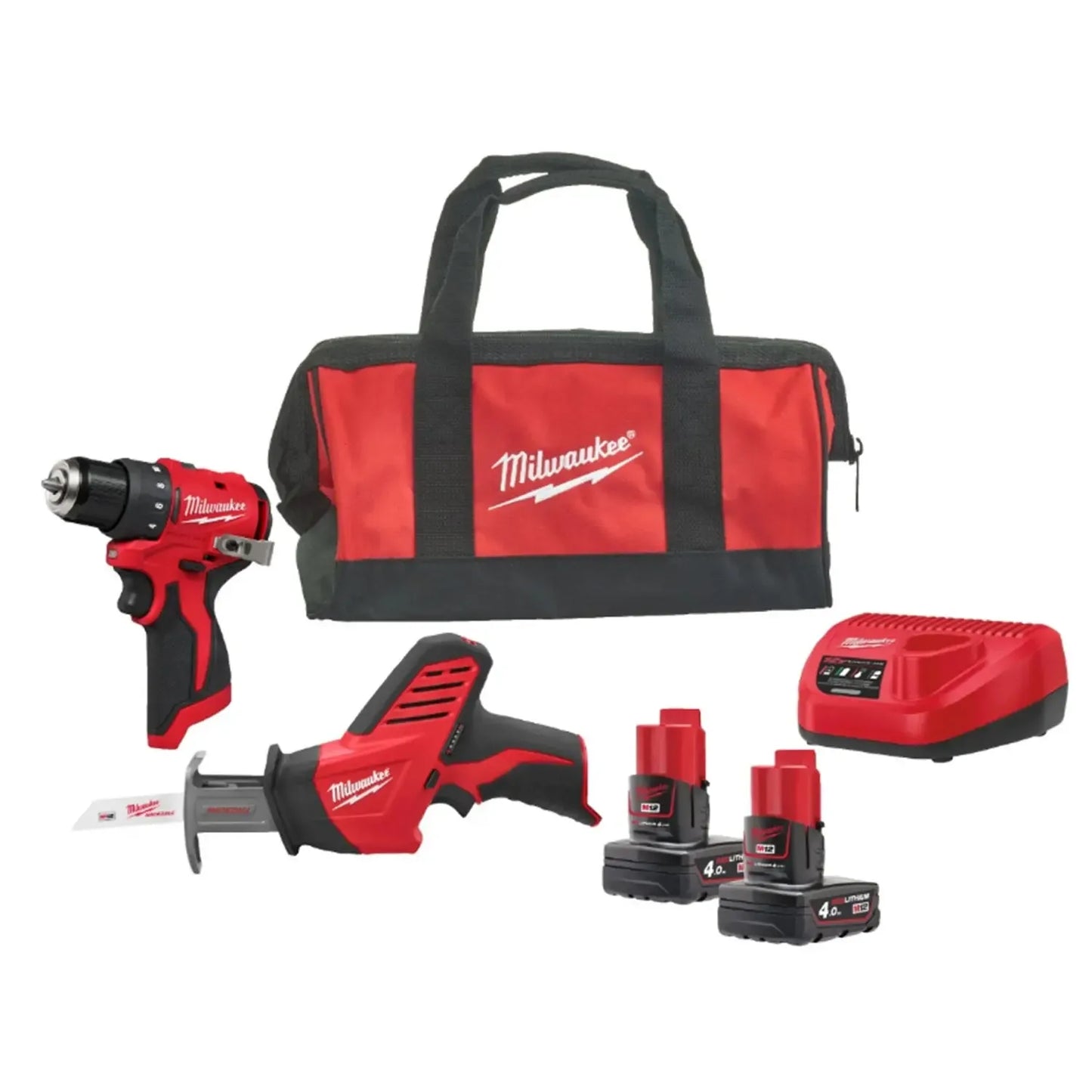 Milwaukee M12 BLPP2A-402B 12V Li-ion accu 2-Delige combiset (2x 4.0Ah accu) in tas