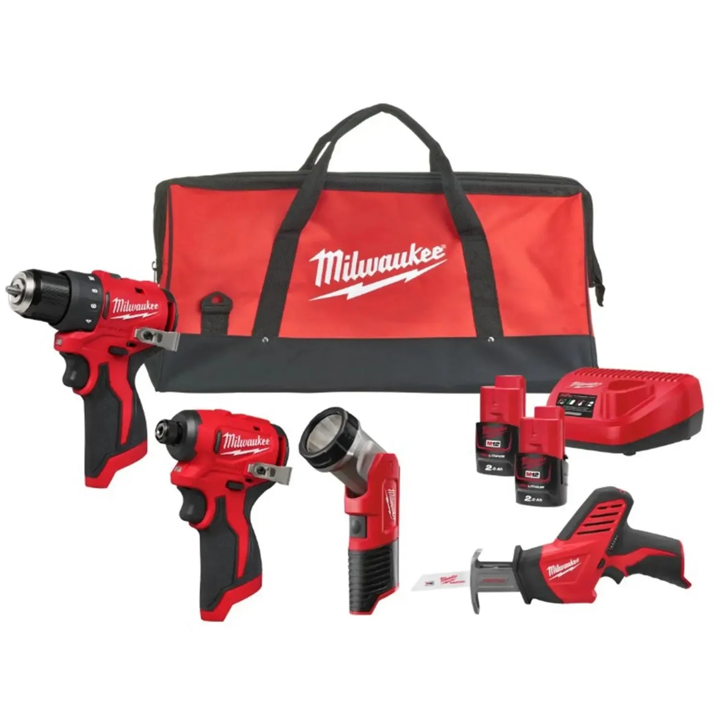 Milwaukee M12 BLPP4A-202B 12V Li-ion accu 4-Delige combiset (2x 2.0Ah accu) in tas