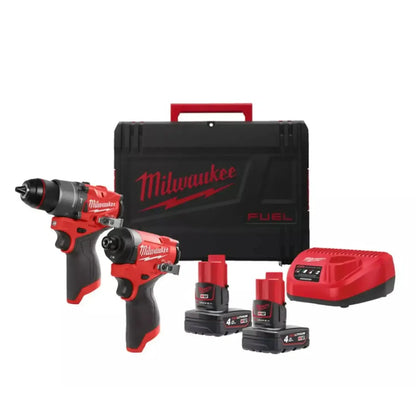Milwaukee M12 FPP2A2-402X 12V Li-ion accu slagboormachine (FPD2-0) en slagschroevendraaier (FID2-0) combiset (2x4.0Ah) in HD Box