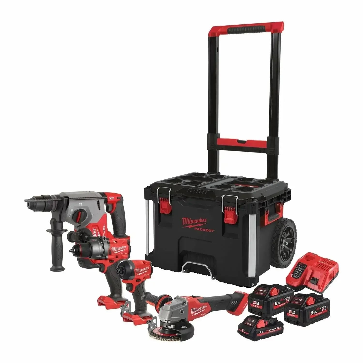 Milwaukee M18 FPP4E-555T Powerpack 4-delig 18V 3.0 / 5.5Ah in Packout™ Trolly - 4933492530