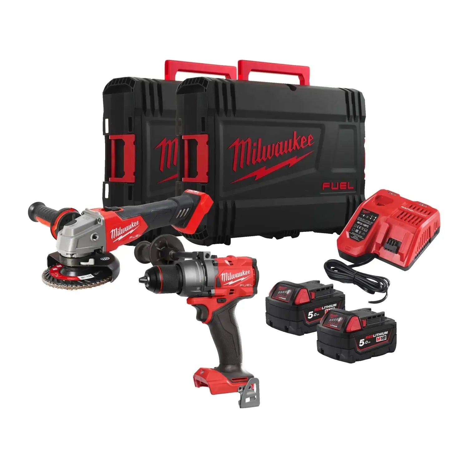 Milwaukee M18 FPP2E3-502X Powerpack M18 FPD3 + M18 FSAG125X 18V 5.0Ah in HD Box - 4933492516