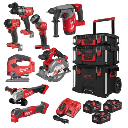 Milwaukee M18 FPP8E-553P 18V Li-ion 8-Delige combiset (3x 5.5Ah + 1x 3.0Ah) in Packout