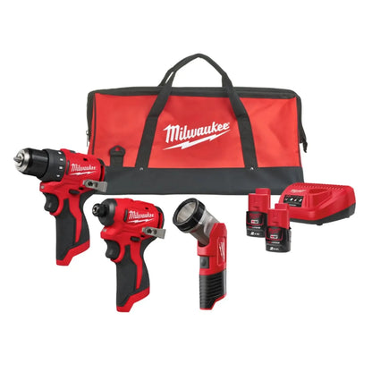 Milwaukee M12 BLPP3A-202B 12V Li-ion accu 3-Delige combiset (2x 2.0Ah accu) in tas